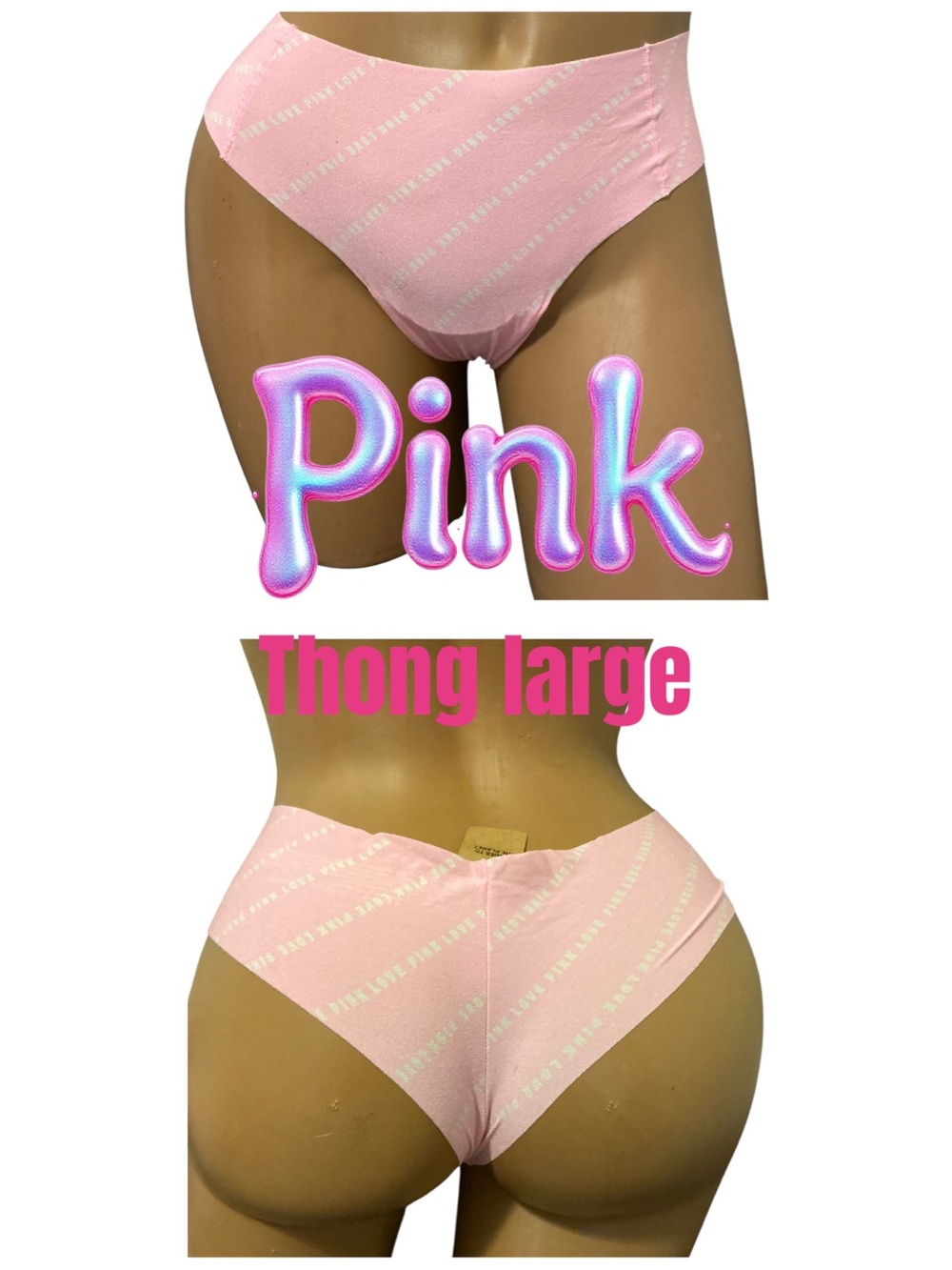 Victoria's Secret Pink Light Pink Logo Thong - Large